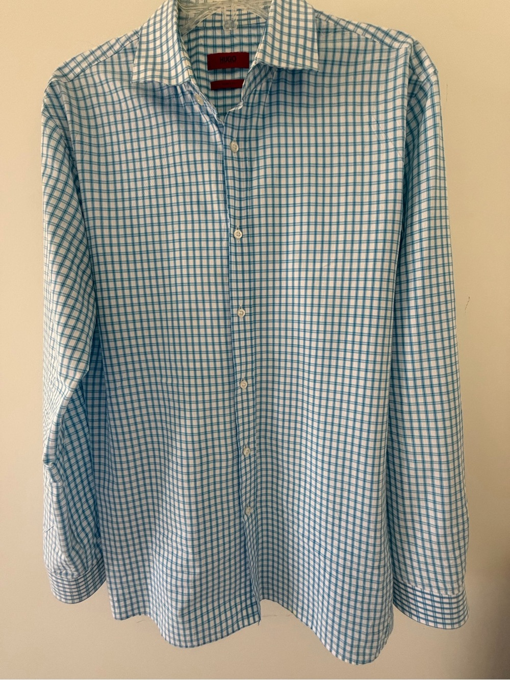 Hugo Boss Light Blue & White Windowpane Dress Shirt